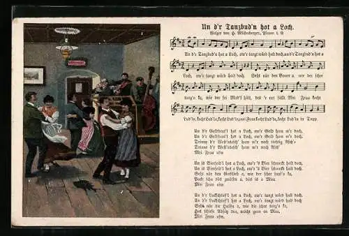 Lied-AK Hilmar Mückenberger: Un d'r Tanzbud'n hot a Loch, Tanzdiele mit Loch