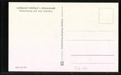 AK Schiltach i. Schwarzwald, Heldenkreuz auf dem Gipfel des Schrofen