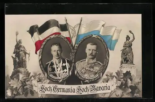 AK Hoch Germania - Hoch Bavaria, Kronprinz Rupprecht von Bayern & Kronprinz Wilhelm in Portraits