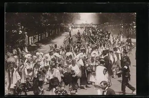 AK Wien, Jubiläumsfestzug Kaiserhuldigung 12. Juni 1908, Burkowina Huzulen Gruppe
