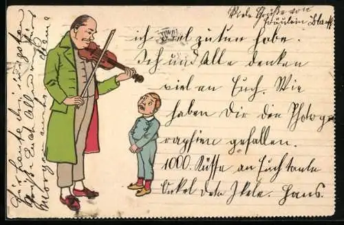 Künstler-AK Mann beim Geigespielen