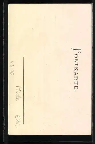 Lithographie Optik, Mann und Frau in Trachten mit Obstkorb und Monokel