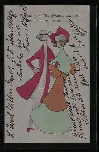 Künstler-AK `Ne Frechheit von Dr. Müller, mich für deine Frau zu halten!