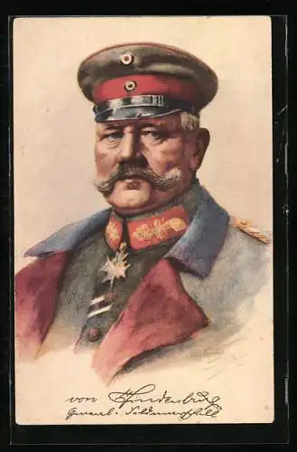 Künstler-AK General Paul von Hindenburg in Uniform mit Pour le Merite