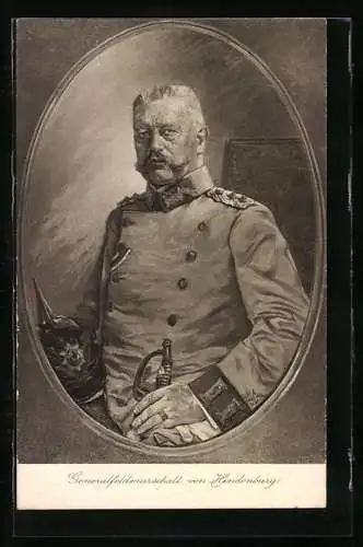 AK Generalfeldmarschall Paul von Hindenburg im Passepartoutrahmen