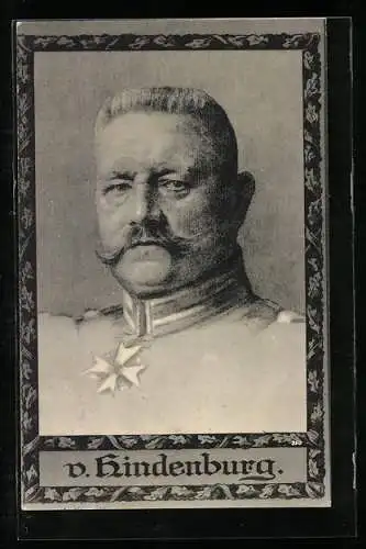 Künstler-AK Paul von Hindenburg, portraitiert mit Orden behangen