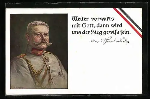 AK Portrait Paul von Hindenburg mit Zitat