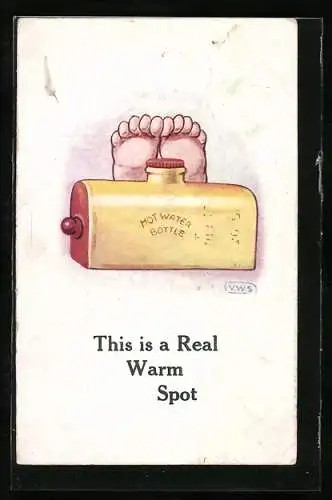 Künstler-AK Warme Füsse an einer heissen Flasche