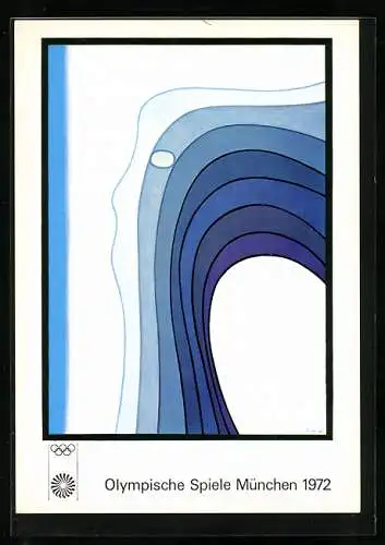 Künstler-AK München, Olympische Spiele 1972, Poster von Jan Lenica, blaue Wellen