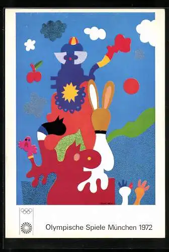 Künstler-AK München, Olympische Spiele 1972, Poster von Otmar Alt, Tiere in abstrakter Form
