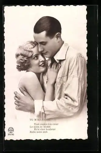 Foto-AK A. Noyer Nr. 2636: Junges Paar hält sich im Arm