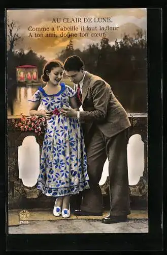 Foto-AK A. Noyer Nr. 2624: Junges Paar verliebt auf einer Brücke