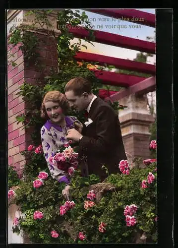 Foto-AK A. Noyer Nr. 2557: Junges verliebtes Paar gemeinsam im Rosengarten
