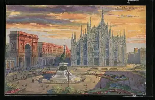 Künstler-AK G. Guerzoni: Milano, Piazza del Duomo