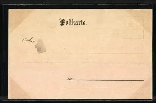 Lithographie Königssee / Obb., St. Bartholomä mit Besuchern