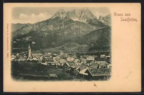 AK Saalfelden, Ortsansicht mit Bergblick