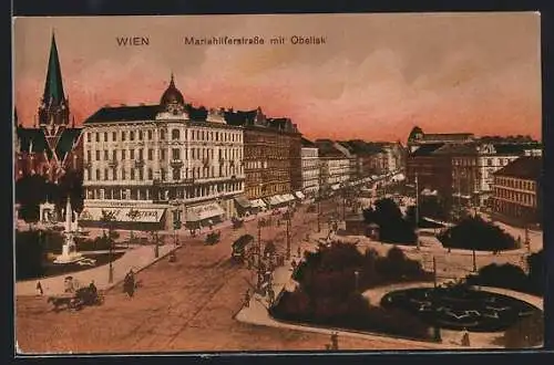 AK Wien, Café Westend an der Mariahilferstrasse mit Obelisk