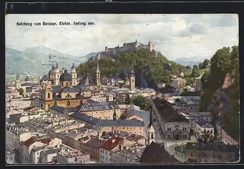AK Salzburg, Stadtansicht vom Aufzug aus