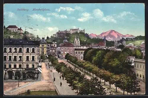 AK Salzburg, Mirabellplatz aus der Vogelschau