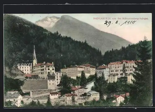 AK Badgastein, Blick von den Schwarzberg-Anlagen auf den Ort