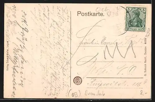 AK Lagow, Uferpartie mit Turm