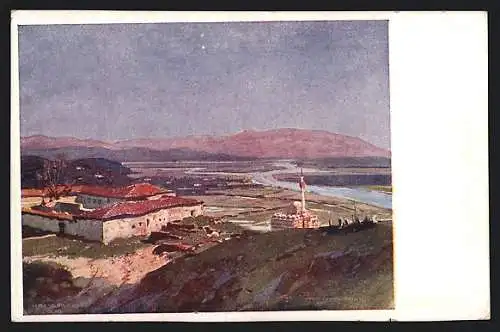 AK Alessio, Panoramansicht auf die Moschee, Rotes Kreuz