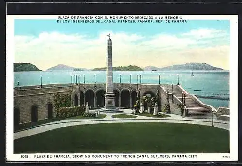 AK Panama City, Plaza de Francia, showing Monument to French Canal Builders