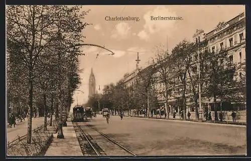 AK Charlottenburg, Berlinerstrasse mit Rathaus und Strassenbahn