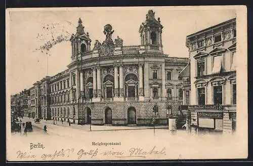 AK Berlin, Reichspostamt mit Bank & Wechsel-Geschäft Rich. Schwarzenberger