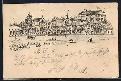 Lithographie Berlin-Tiergarten, Gaststätte Victoria-Zelt v. A. Apel, Zelt 3