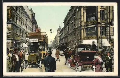 AK Berliner Leben, Ecke Friedrichstrasse und Leipziger Strasse mit Auto u. Autobus