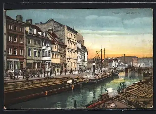 AK Berlin, Schiffe in der Friedrichsgracht Höhe Fischerbrücke