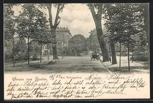 AK Berlin, Strasse am Tiergarten mit Brunnen