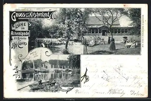 AK Lühe / Altenland, Gasthaus J. H. Cohrs an der 2. Brücke, Partie an der Lühe