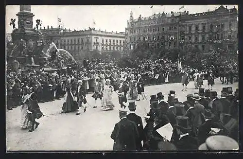 AK Leipzig, Historischer Festzug zur Universitäts-Jubelfeier 1909, Teilnehmer in Kostümen