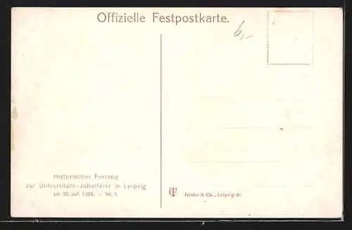 AK Leipzig, Historischer Festzug zur Universitäts-Jubelfeier 1909, Teilnehmer in Kostümen