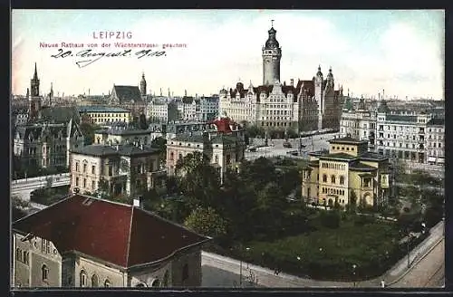 AK Leipzig, Neues Rathaus von der Wächterstrasse aus gesehen