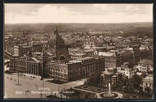 AK Leipzig, Blick vom Rathausturm nach Südwest