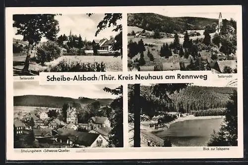 AK Scheibe-Alsbach /Thür., Erholungsheim Schwarza-Quelle und Blick zur Talsperre