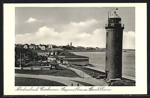 AK Cuxhaven, Seepavillon und Leuchtturm