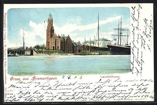 AK Bremerhaven, Leuchtturm am Hafen