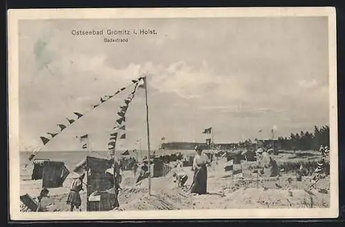 AK Grömitz i. Holst., Urlauber am Badestrand