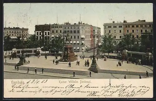 AK Hamburg, Passanten am Kaiser Wilhelm Denkmal