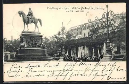 AK Hamburg, Enthüllung des Kaiser Wilhelm Denkmal im Juni 1903