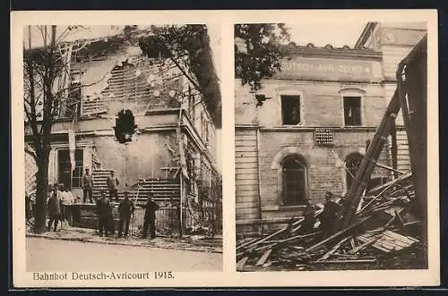 AK Deutsch-Avricourt, Bahnhof vom Bomben beschädigt