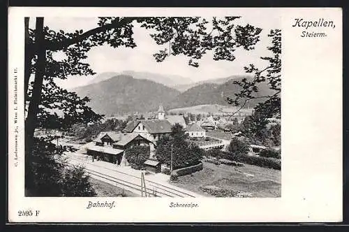 AK Kapellen /Steierm., Bahnhof und Schneealpe