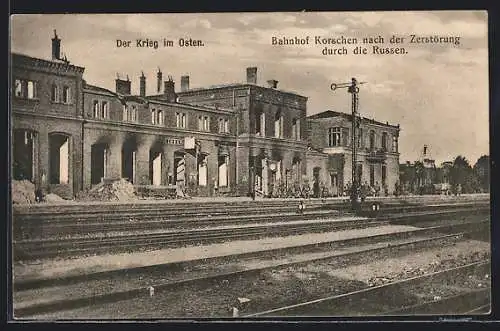 AK Korschen, Bahnhof nach der Zerstörung durch die Russen