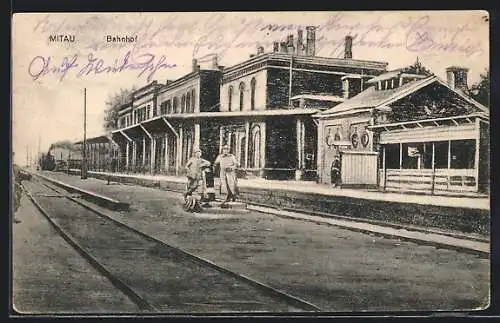 AK Mitau, Bahnhof mit Bahnarbeitern