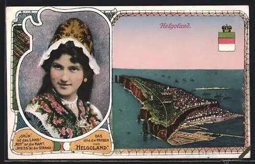 Künstler-AK Helgoland, Insel aus der Vogelschau