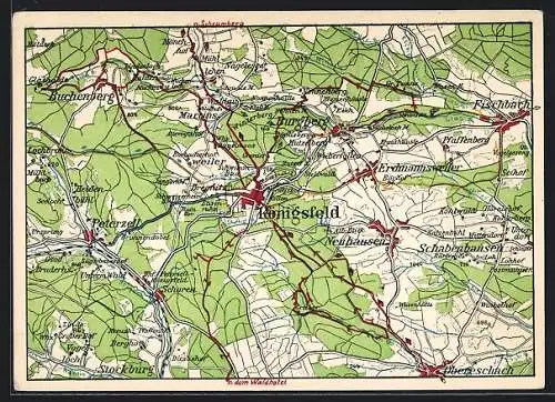 AK Königsfeld i. Schwarzwald, Landkarte der Region um den Ort